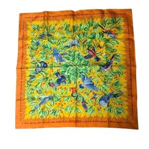 Hermes Orange and Yellow Bird Print Scarf